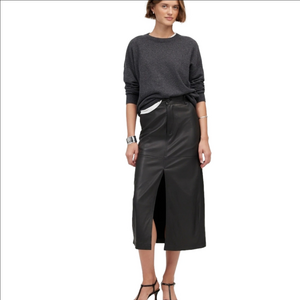 Madewell Leather Midi Skirt NN408  NWT SZ 0 Black